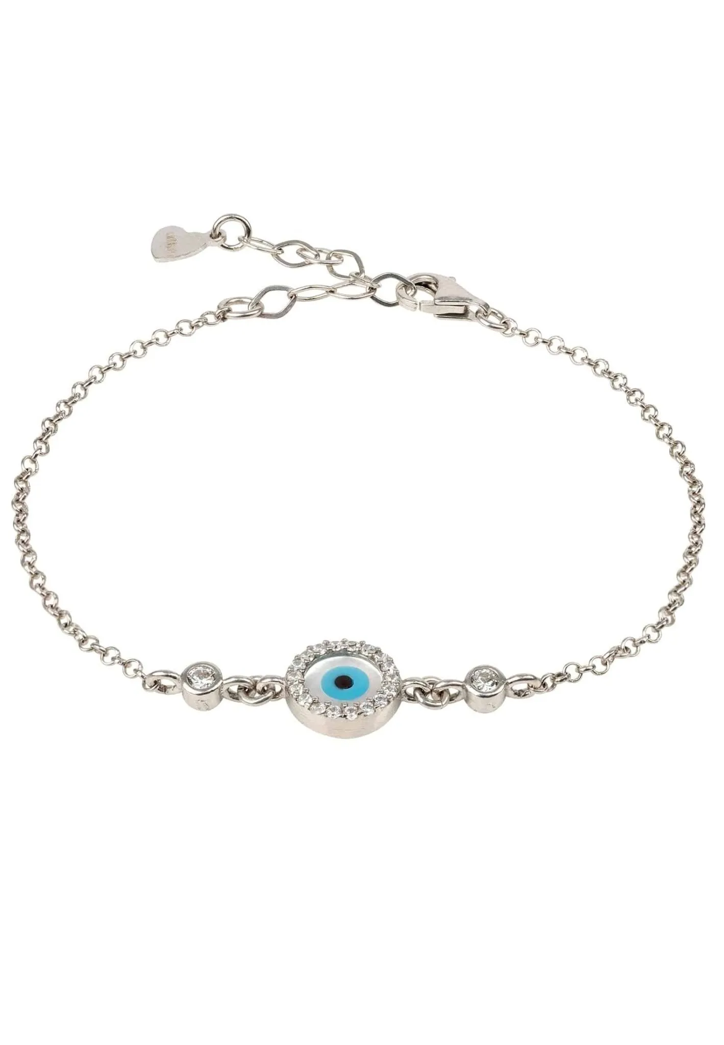 Evil Eye Round Mother Of Pearl Gemstone Bracelet Silver