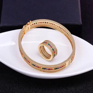 Exquisite Fashion Bracelet and Ring 2 Pieces Classic Banquet Wedding Party Jewelry Sets