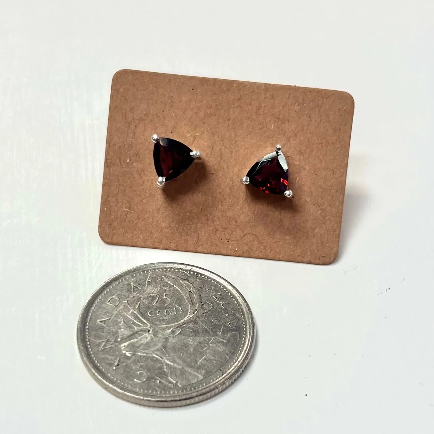 Faceted Triangular Garnet Studs Set in Silver