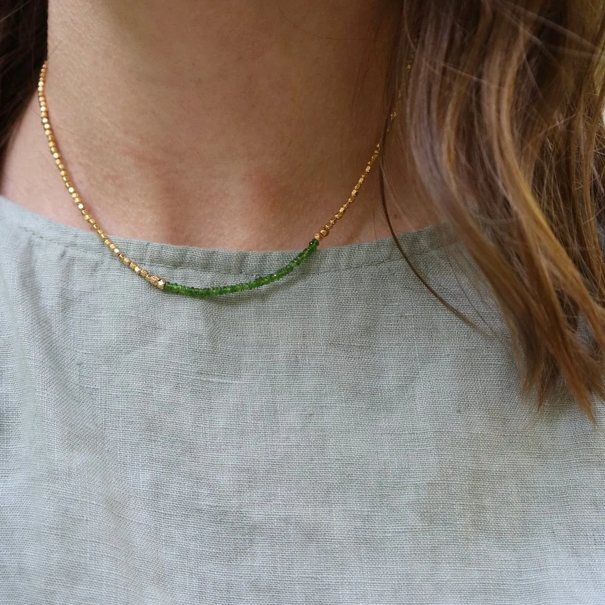 Gemstone Rondelle Necklace in Green Garnet