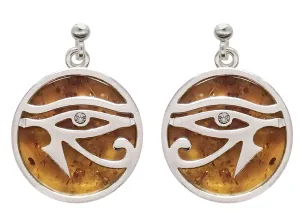 Genuine Baltic Amber - Eye Earrings - 925 Sterling Silver