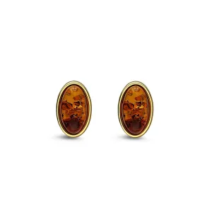 Gold Vermeil Amber Oval Stud Earrings