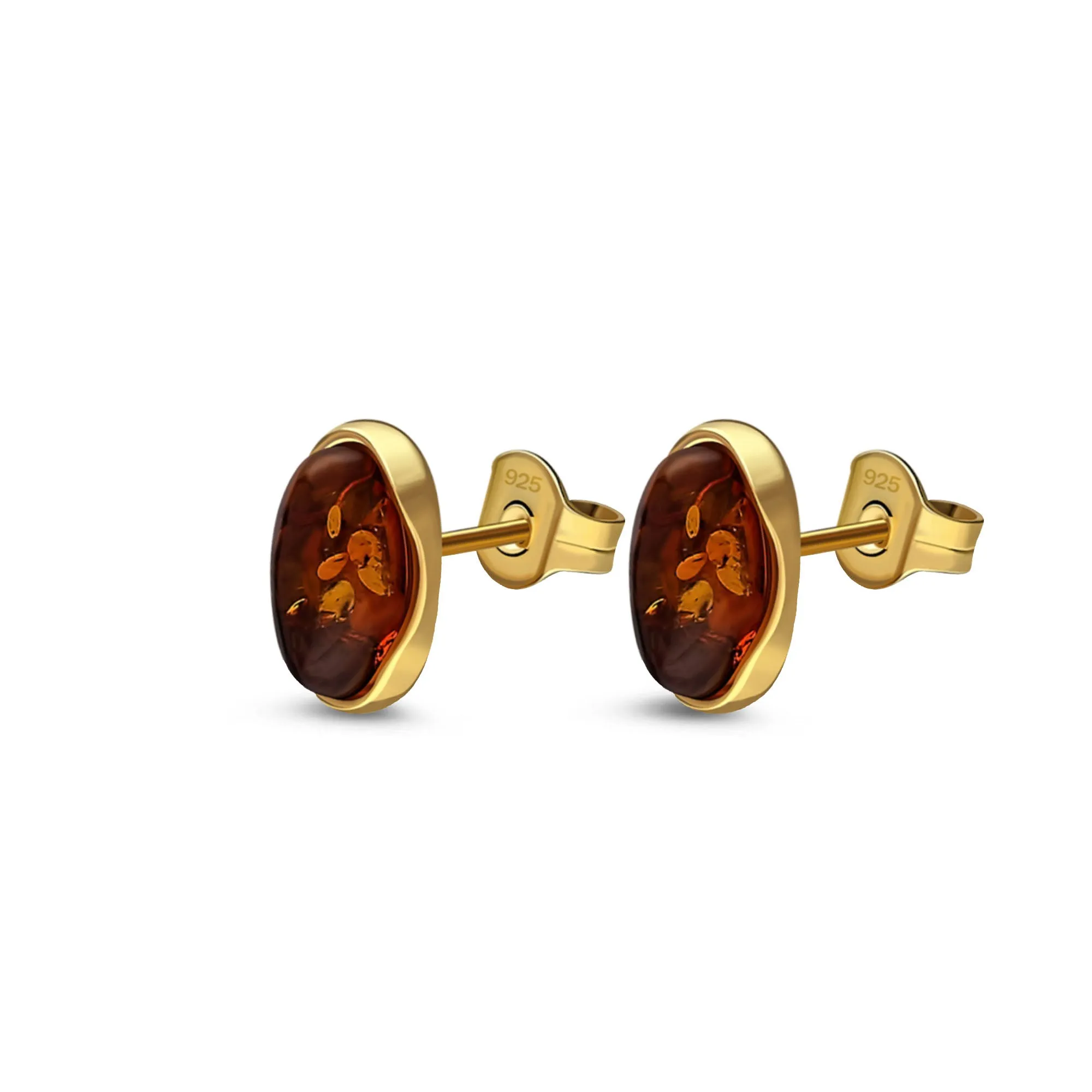 Gold Vermeil Amber Oval Stud Earrings