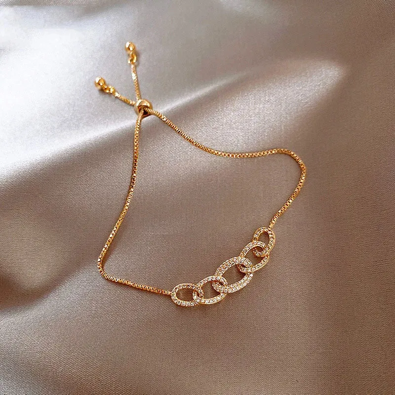 Golden Alloy Sweet Bow Bracelet For Women Adjustable Pearl Zircon Inlay