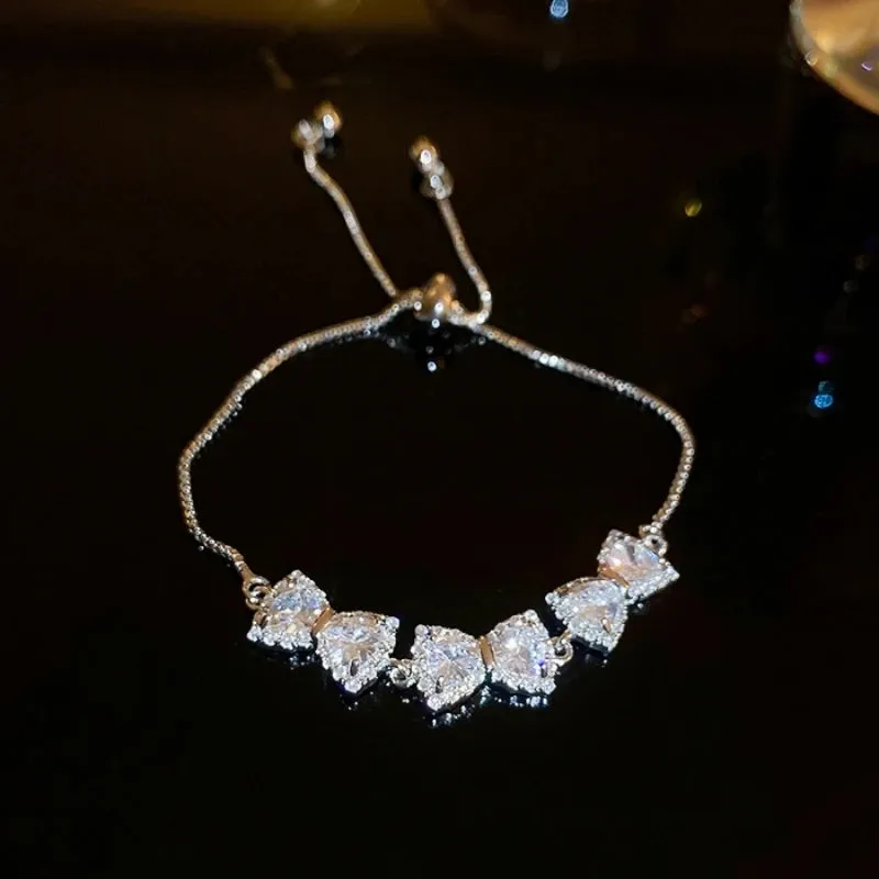 Golden Alloy Sweet Bow Bracelet For Women Adjustable Pearl Zircon Inlay