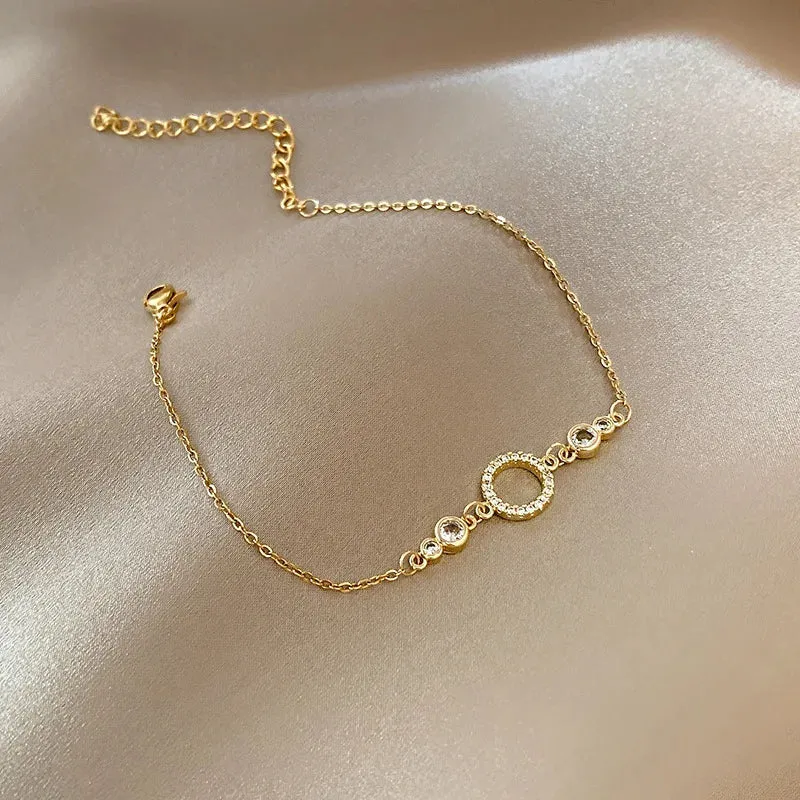 Golden Alloy Sweet Bow Bracelet For Women Adjustable Pearl Zircon Inlay