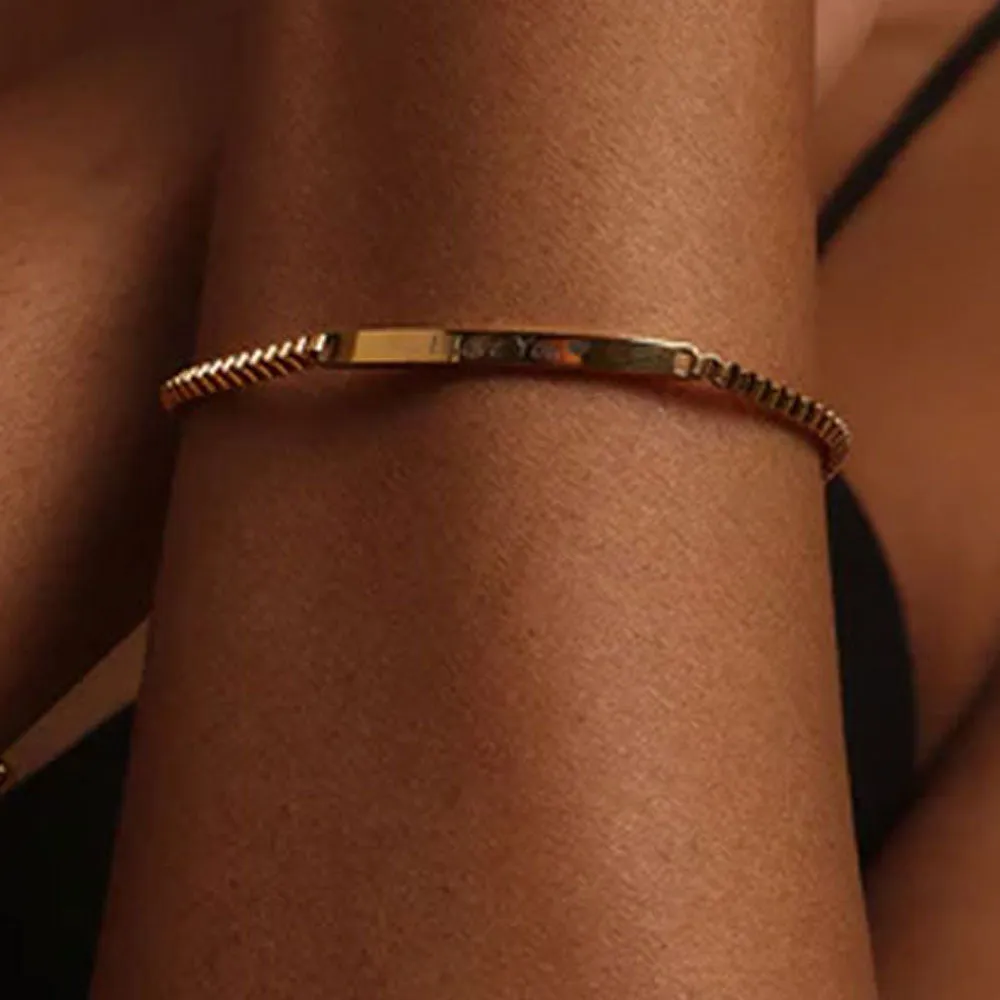 I Love You Small Bar Box Chain Bracelet