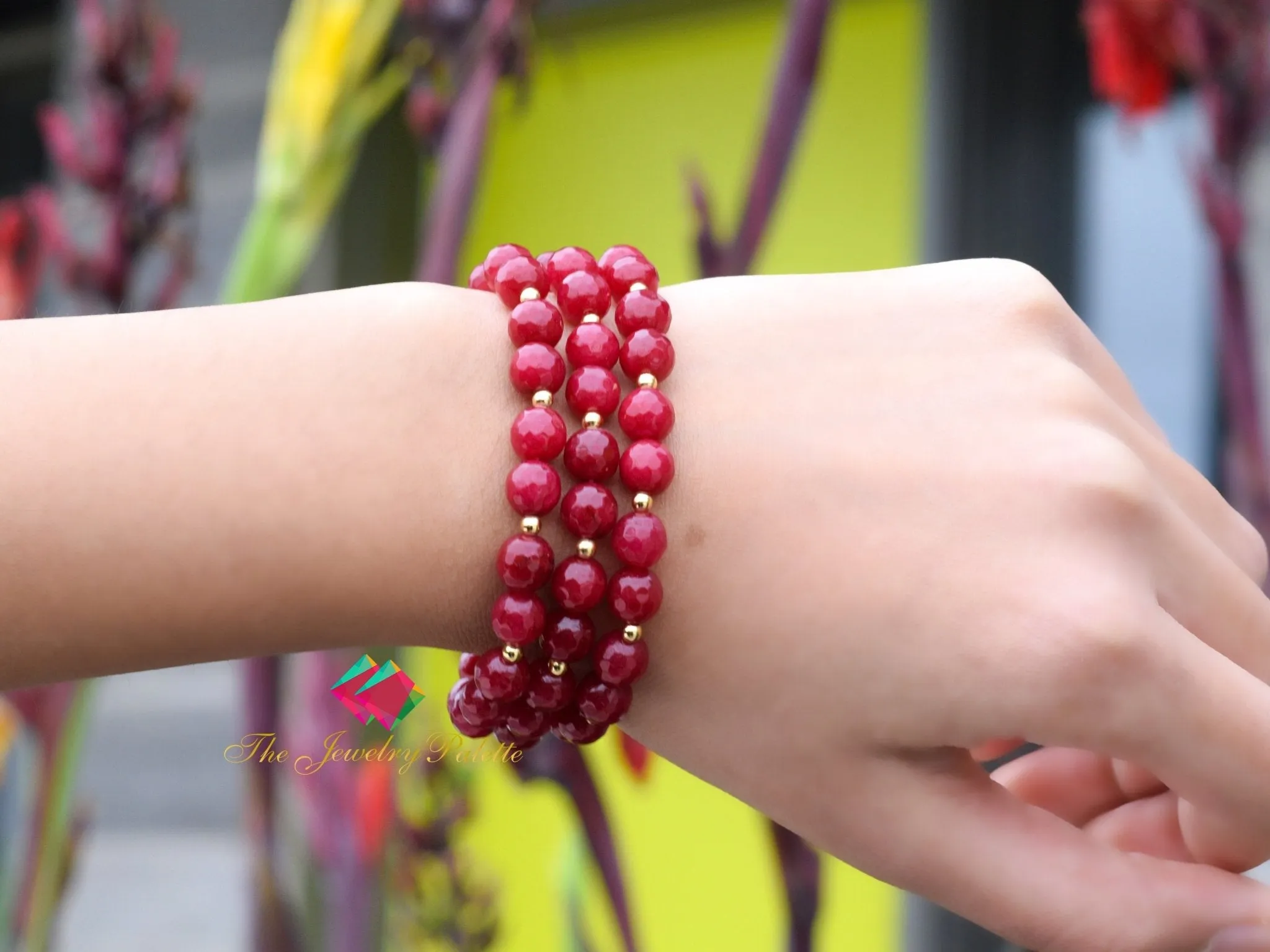 Irene dark red chalcedony three-tier bracelet