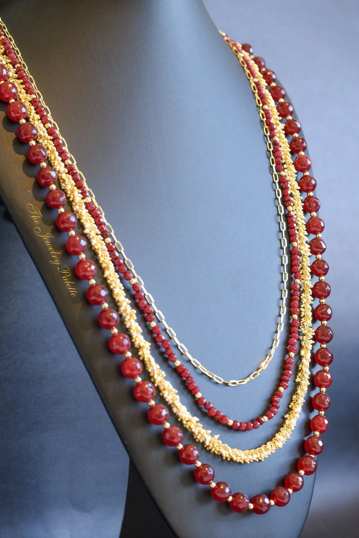 Irene dark red chalcedony three-tier bracelet