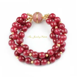 Irene dark red chalcedony three-tier bracelet