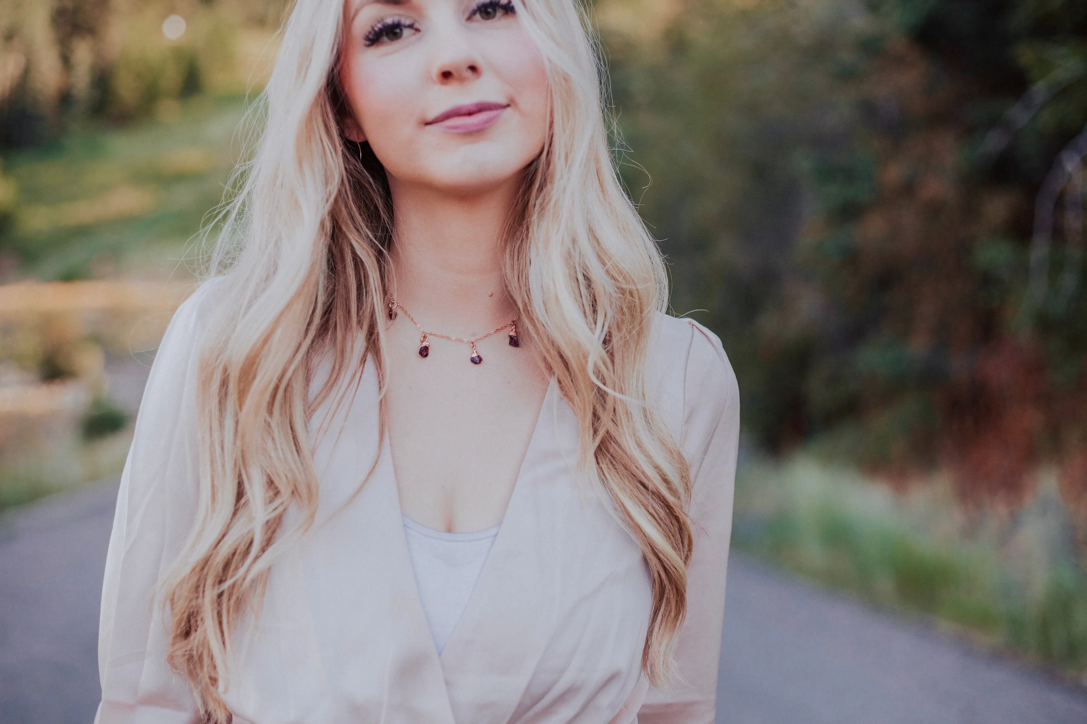 January Raindrops Necklace · Maroon Garnet