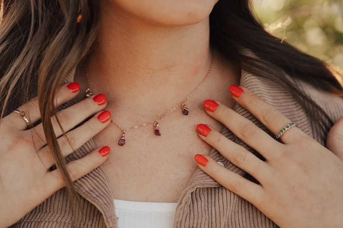 January Raindrops Necklace · Maroon Garnet