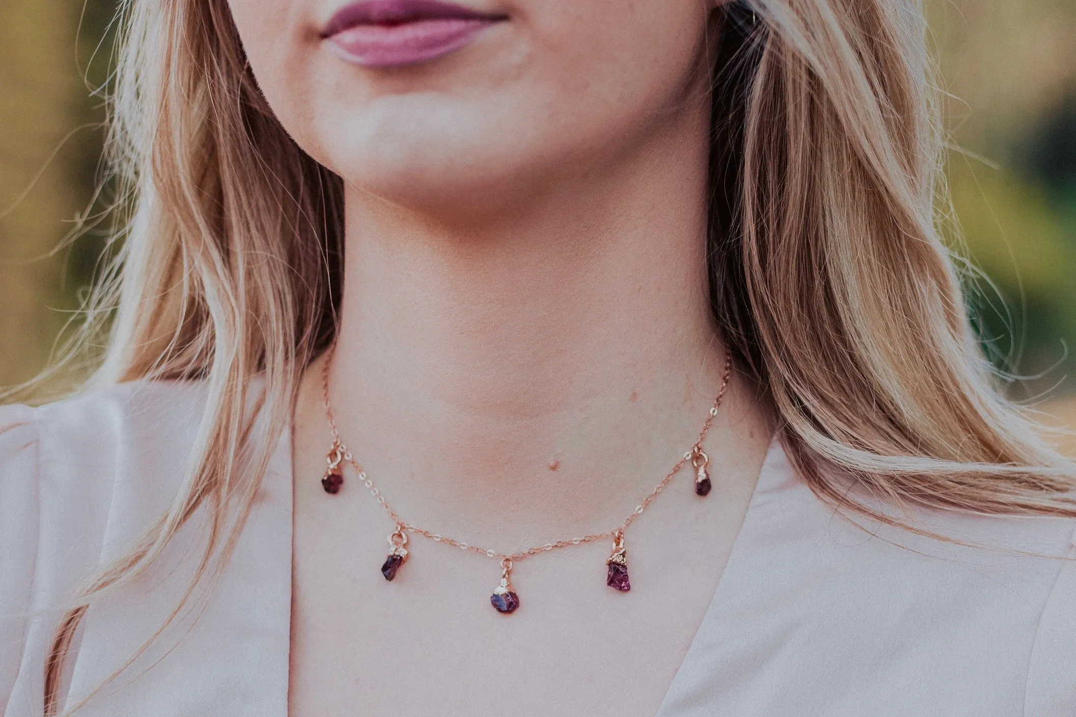 January Raindrops Necklace · Maroon Garnet