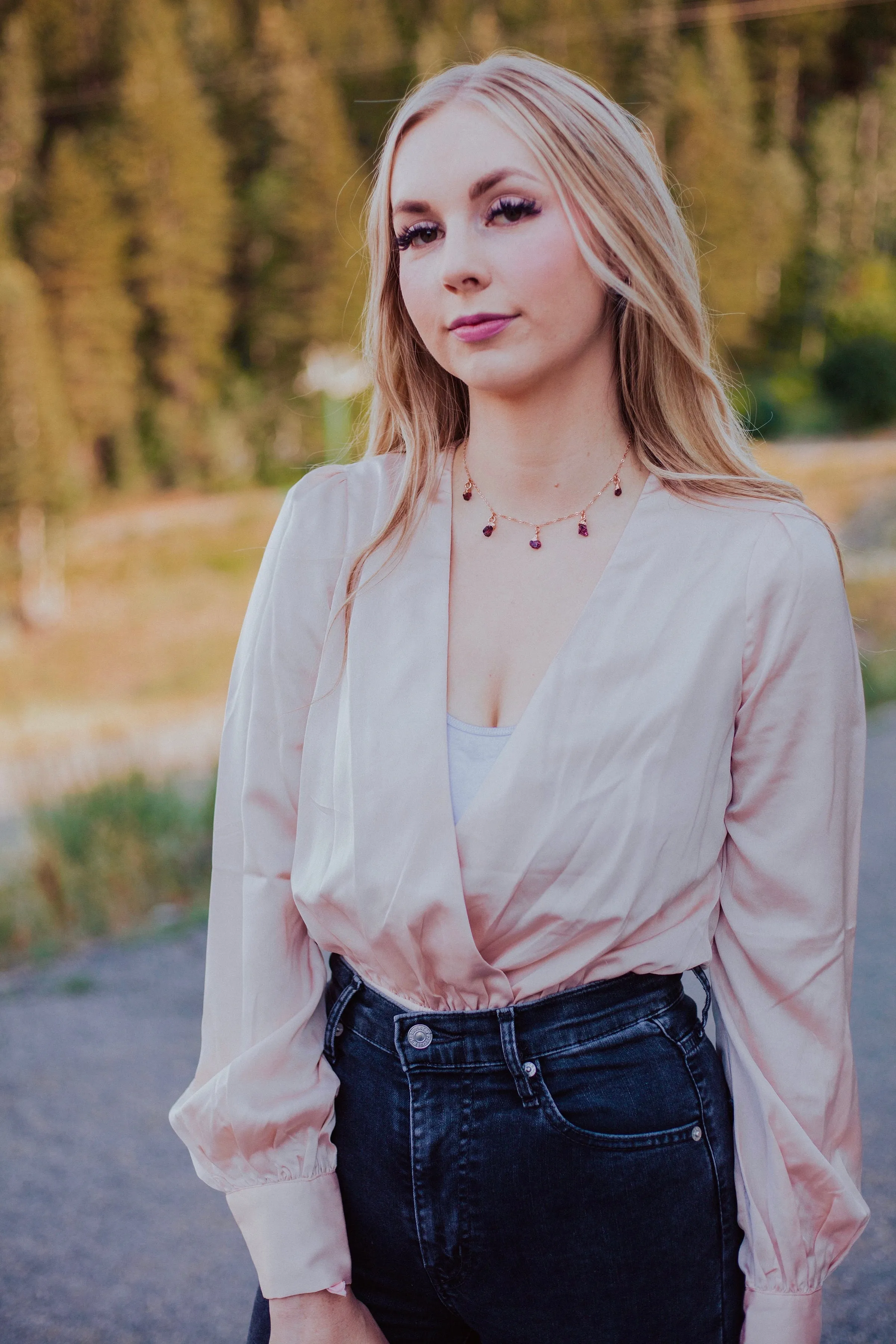 January Raindrops Necklace · Maroon Garnet