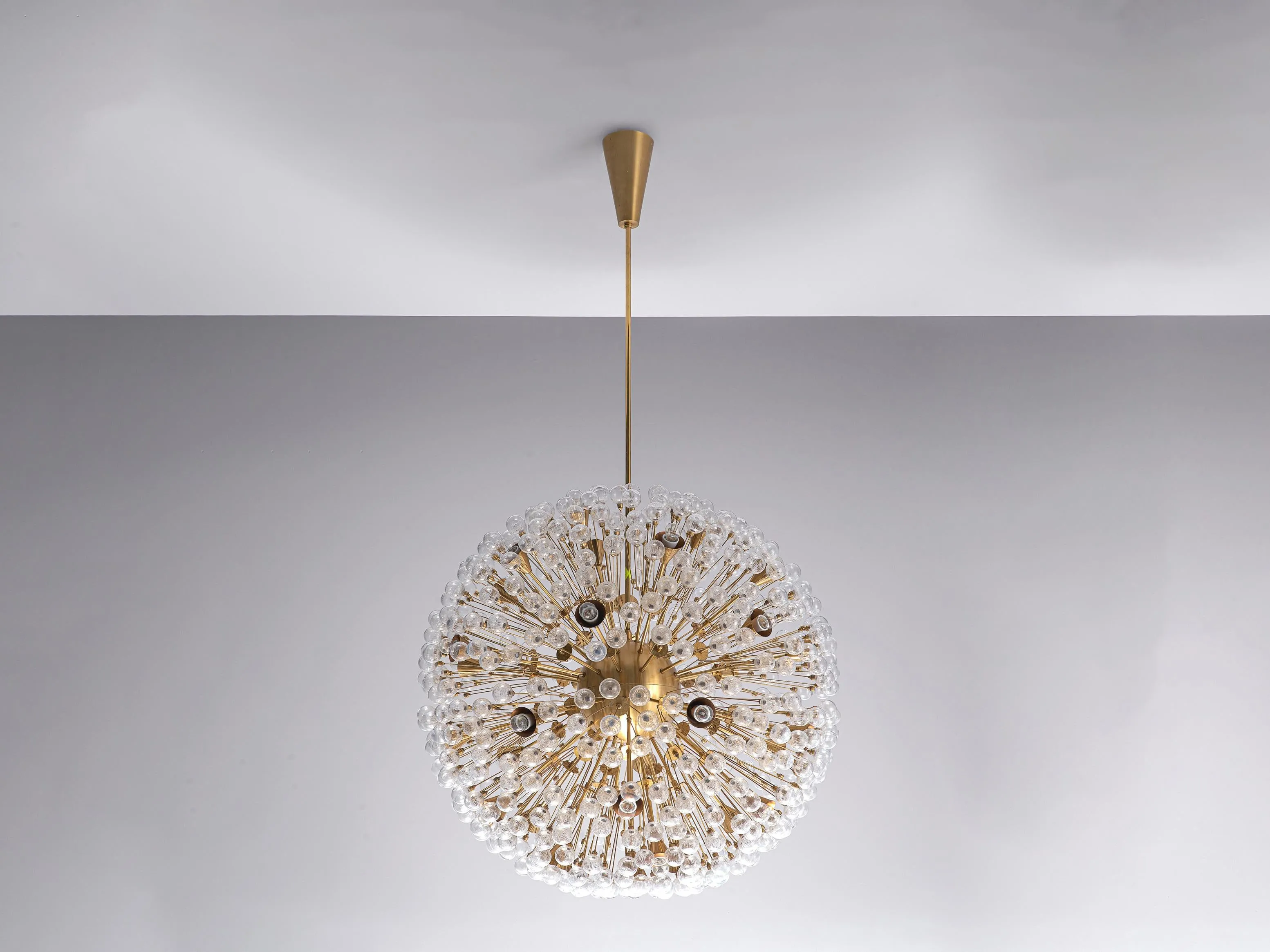 Large 'Sputnik' Chandelier in Brass and Glass 47in./120cm