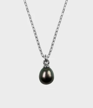 Large Vermeer Pearl Drop Necklace / Sterling Silver / Pear Shaped Peacock Pearl