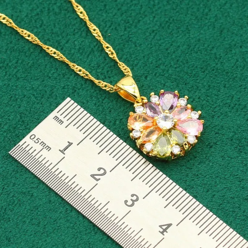 Luxury Flower Zircon Jewelry Set For Women Gold Wedding Jewelry Set