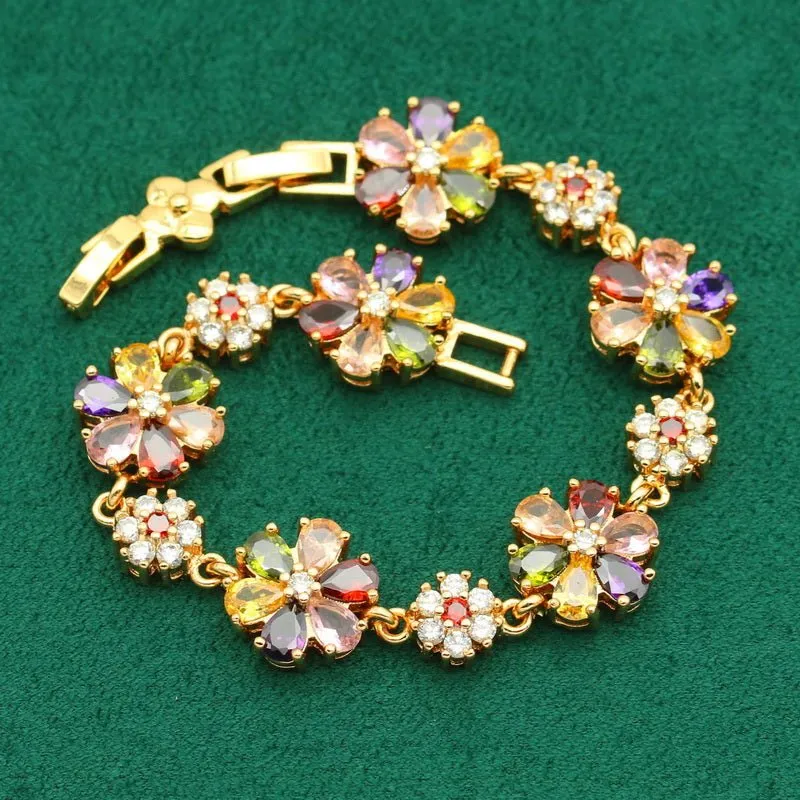 Luxury Flower Zircon Jewelry Set For Women Gold Wedding Jewelry Set