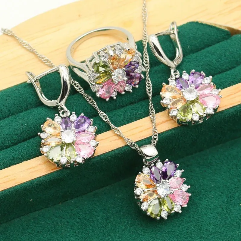 Luxury Flower Zircon Jewelry Set For Women Gold Wedding Jewelry Set