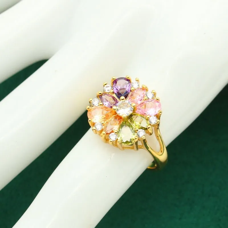 Luxury Flower Zircon Jewelry Set For Women Gold Wedding Jewelry Set