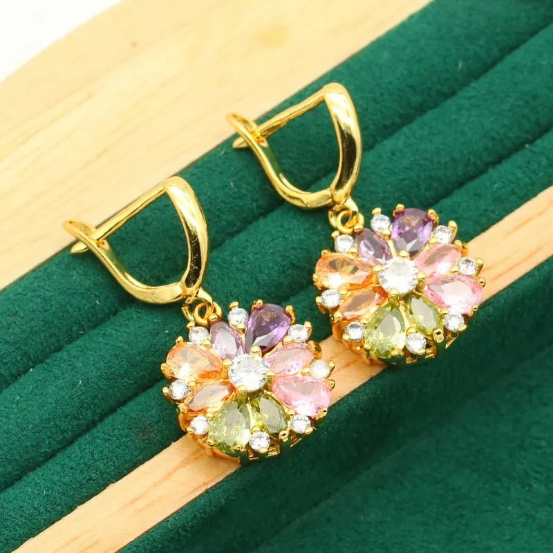 Luxury Flower Zircon Jewelry Set For Women Gold Wedding Jewelry Set
