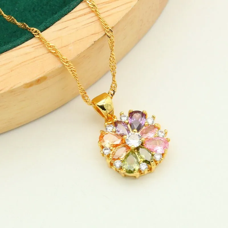 Luxury Flower Zircon Jewelry Set For Women Gold Wedding Jewelry Set