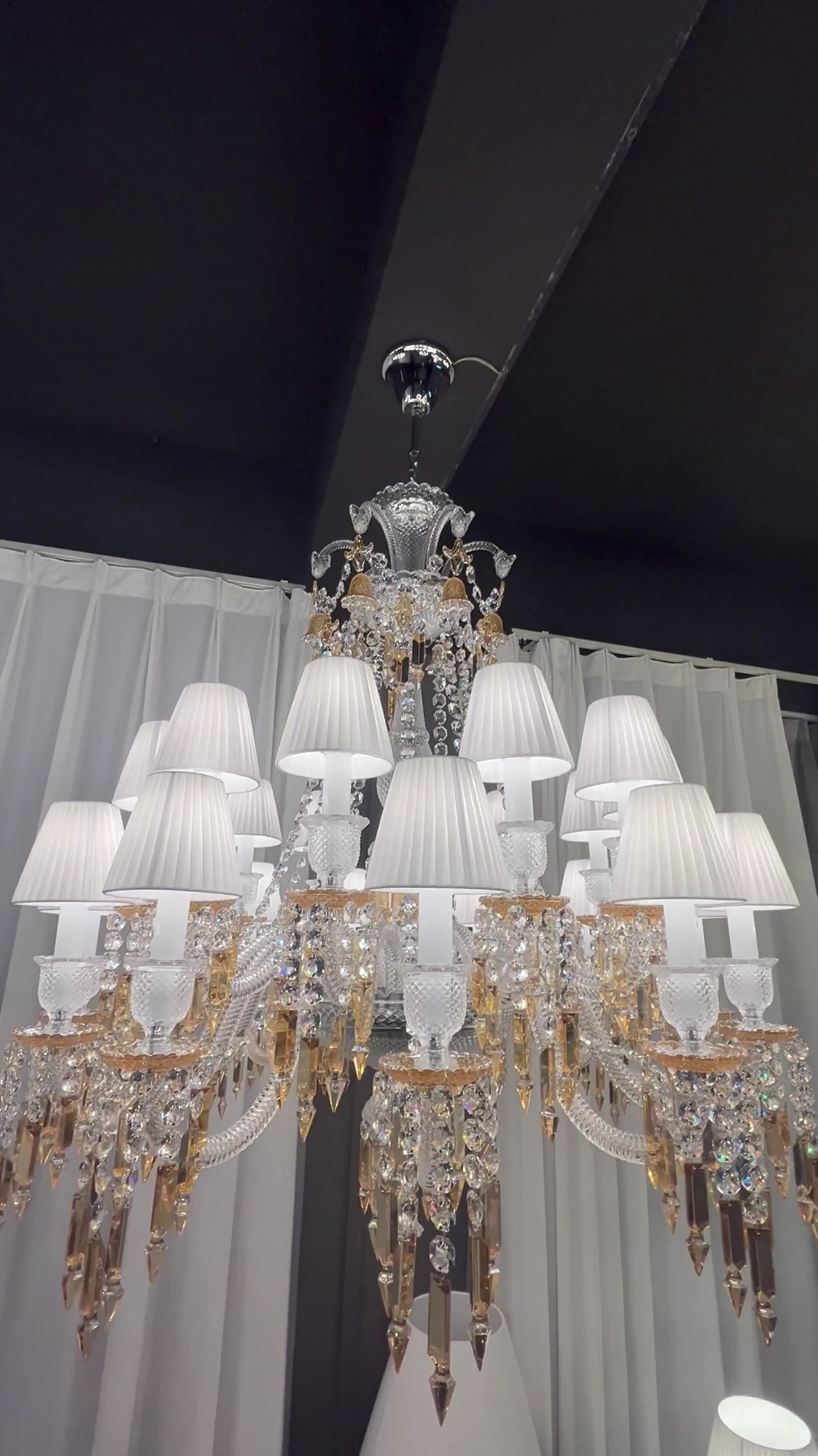 Luxury Large Classic Tiered Yellow Crystal Candle Lampshade Chandelier for High-ceiling Room/Living Room