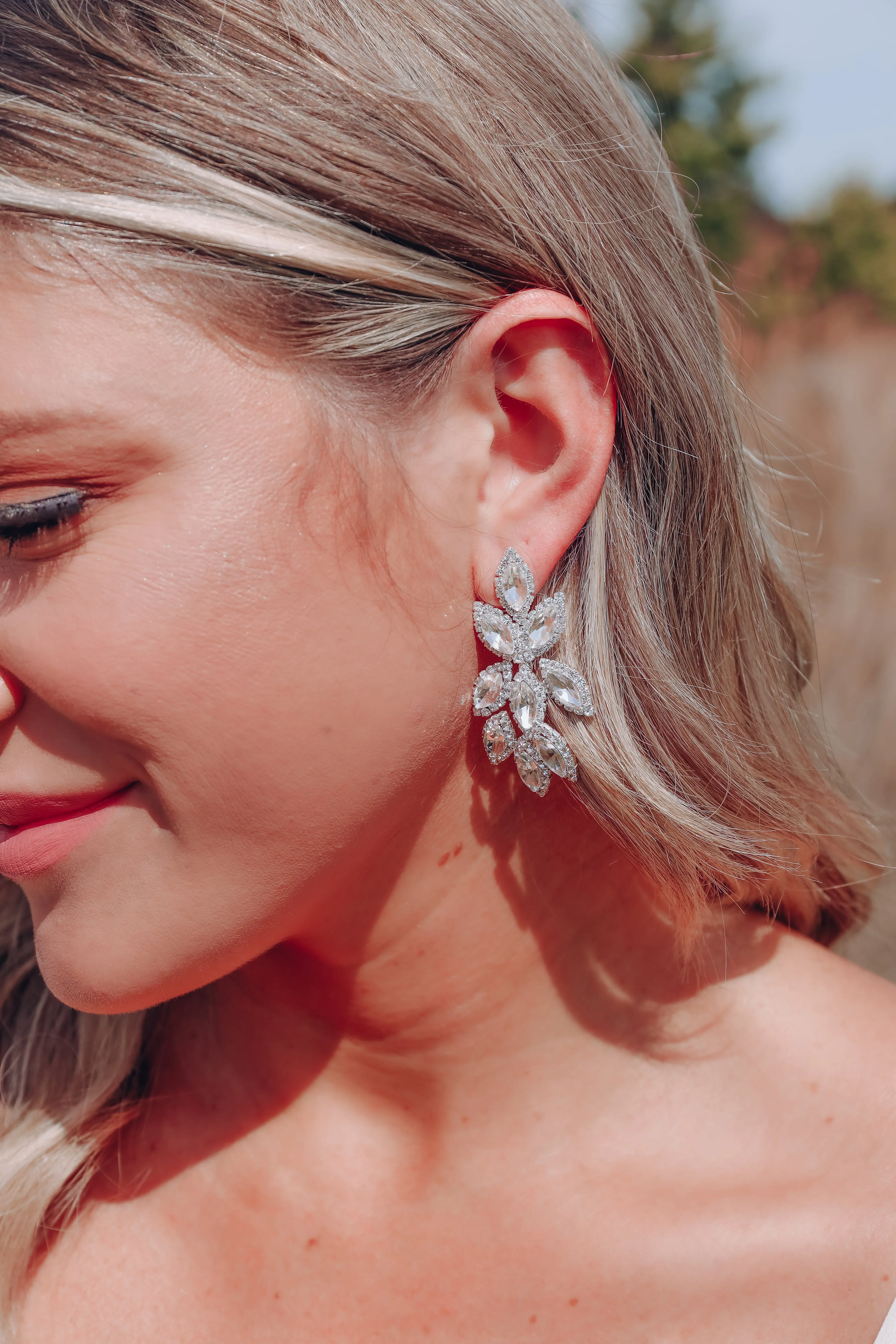 Marquis Chandelier Cluster Earrings - Silver
