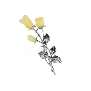 MILENA Brooch Silver and Milky Baltic Amber Roses