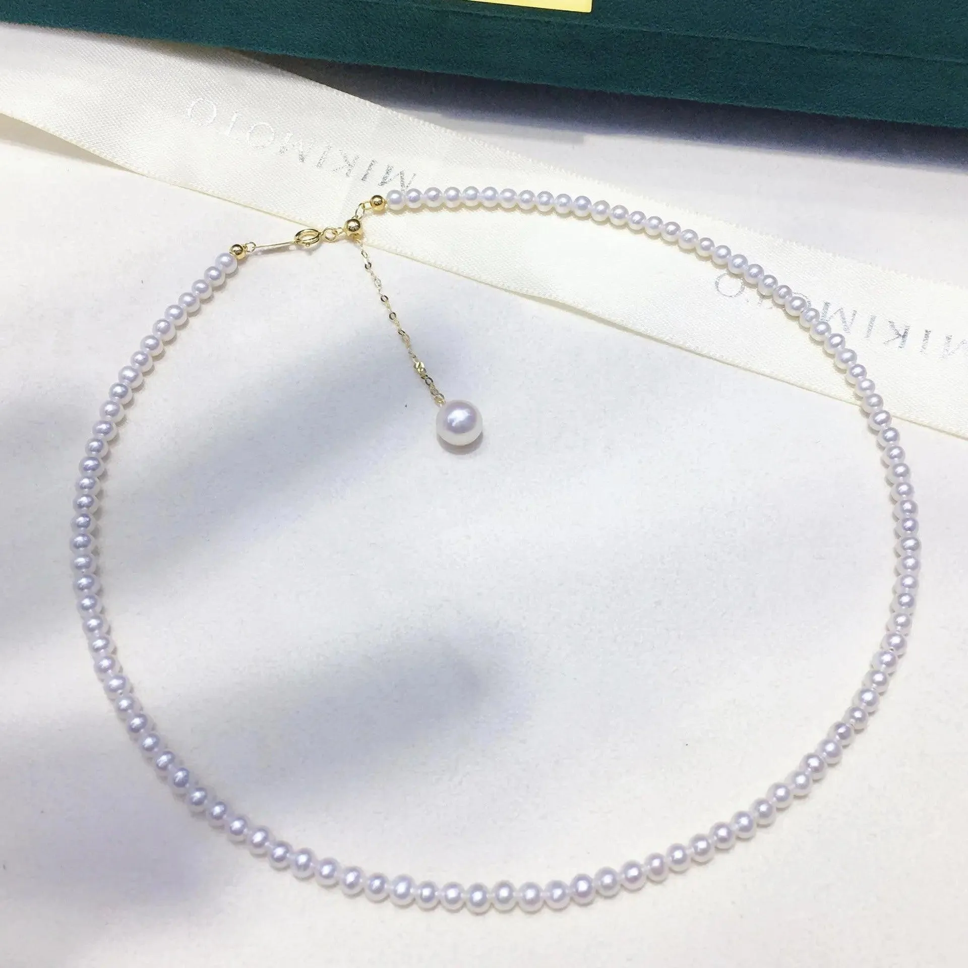Mini Round Pearls 18K Gold Necklace