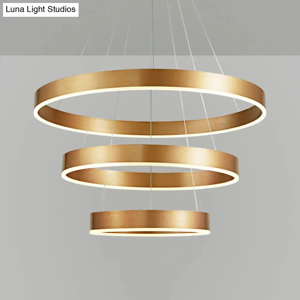 Minimalist Metal LED Chandelier: Circular Living Room Pendant Light (3 Heads) in Coffee/Gold