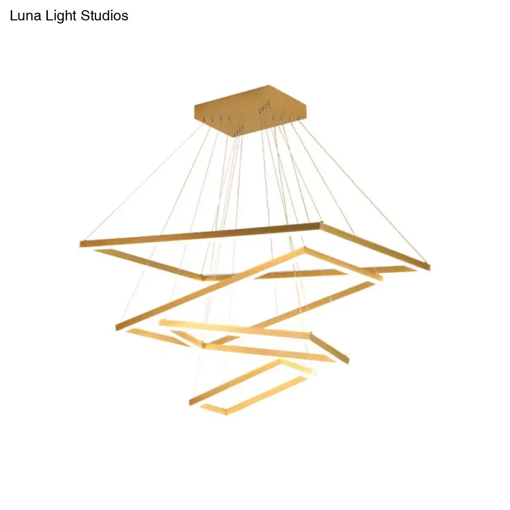 Modern Brushed Gold LED Chandelier - Rectangular Pendant with Tiered Design