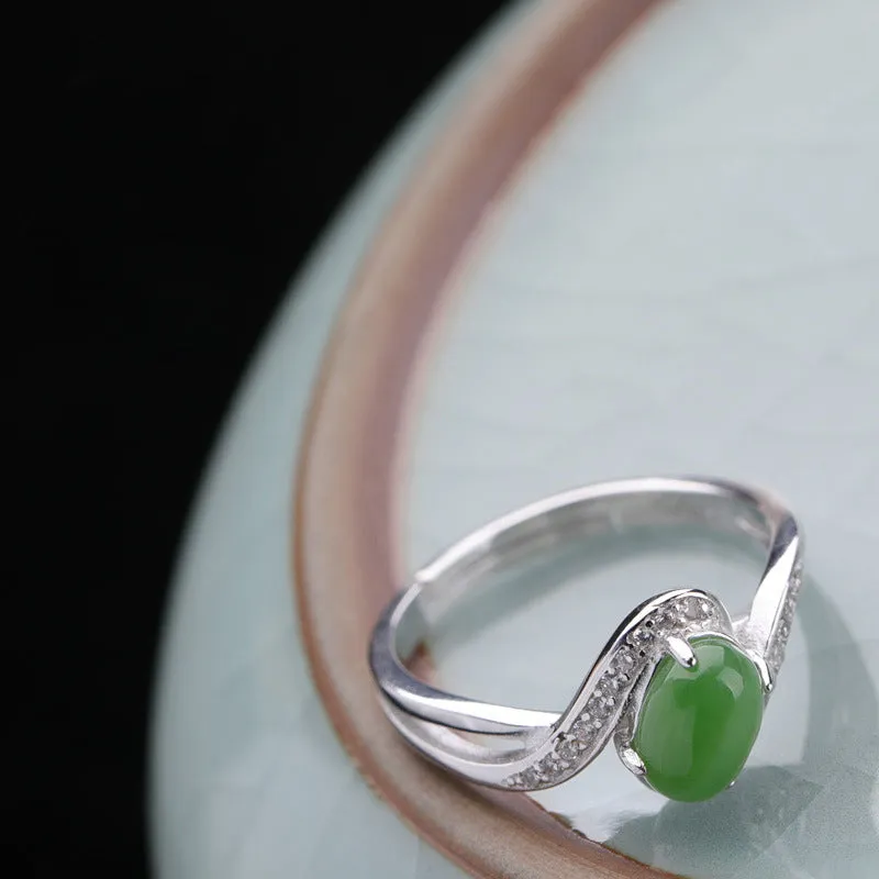 Natural Jade Ring Nephrite Silver Adjustable Ring ZNRG133