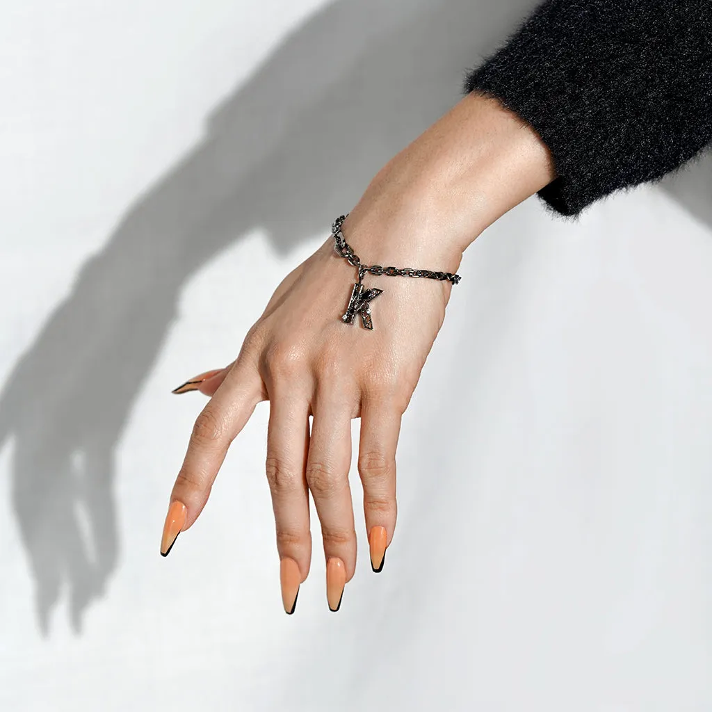 New Alphabet K Bracelet [Black/White gems]