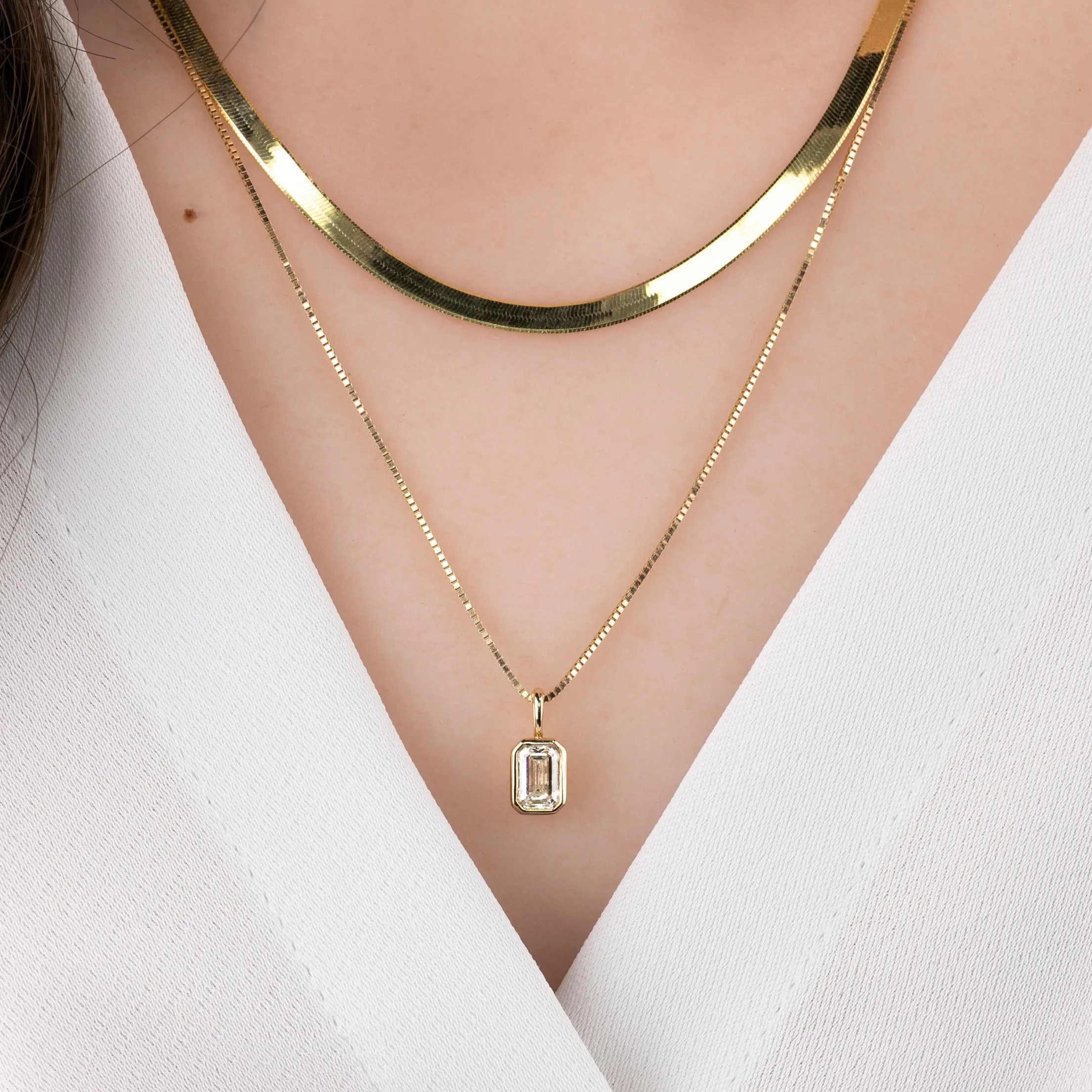 Patia Necklace Emerald Cut Diamond, 14K Yellow Gold (One of a kind)