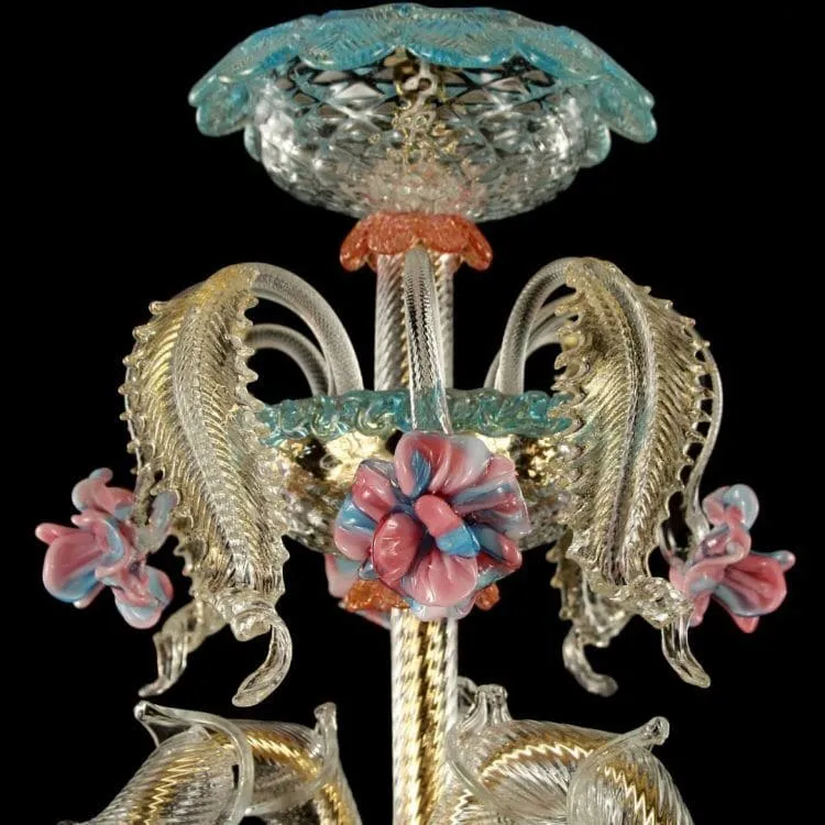 Rezzonico 9 Light Murano Glass Chandelier with Gold and Floral Details