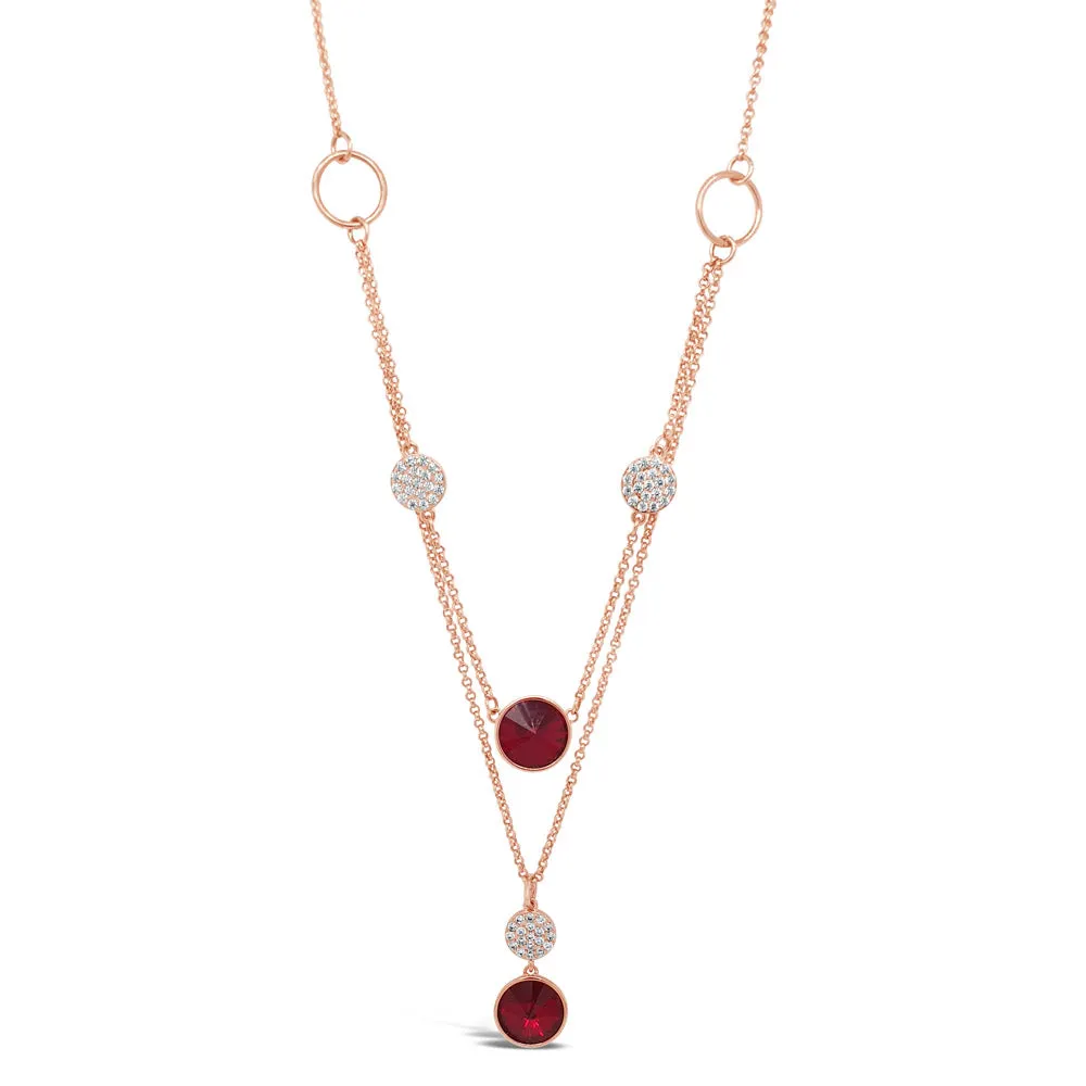 Ruby Rose Gold Diamante Garnet Double Necklace