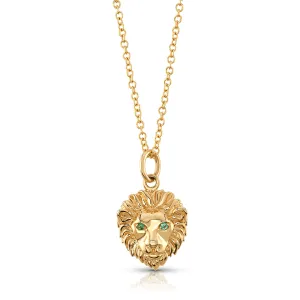 SAVIOR EMERALD EYE LION NECKLACE, 14kt Gold