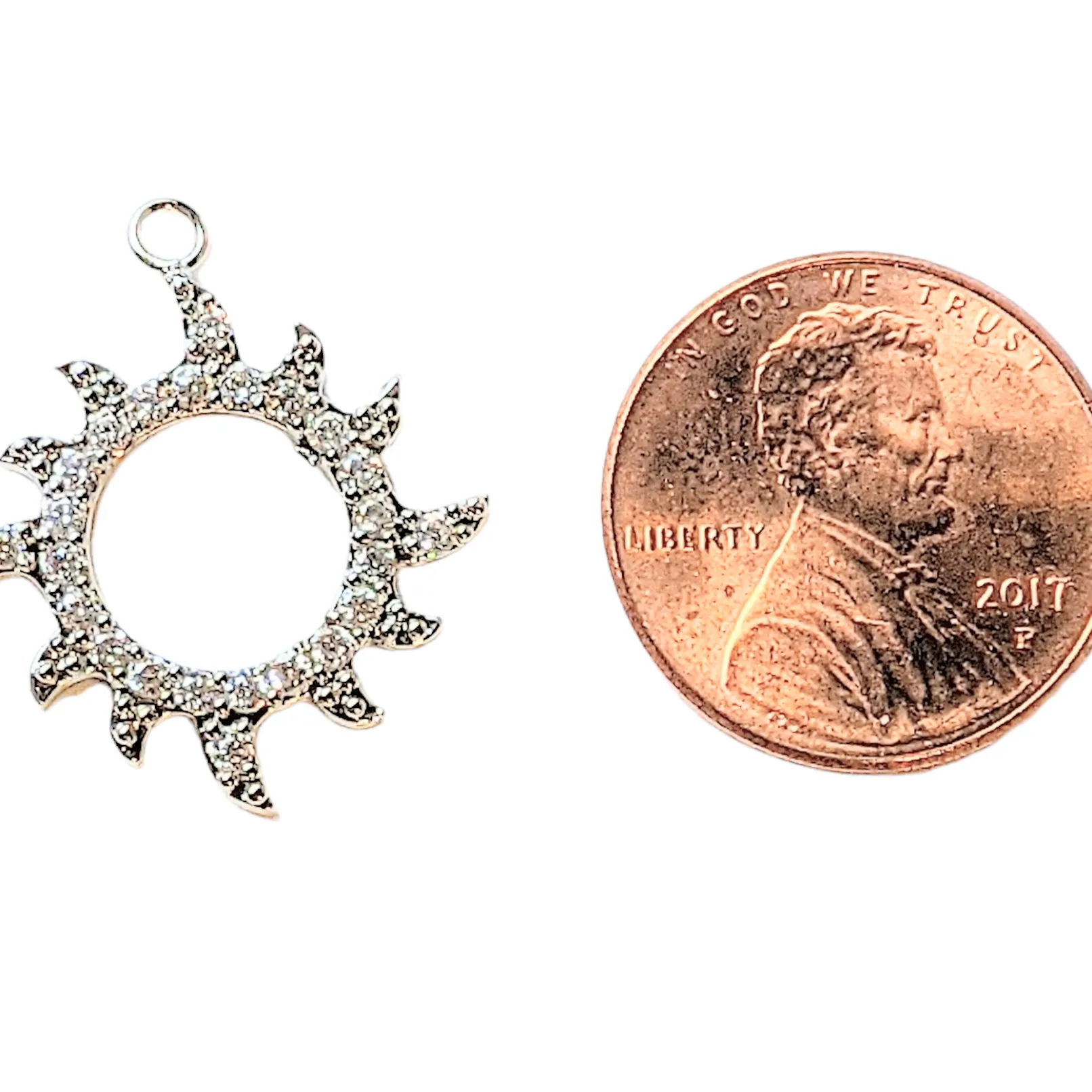 Silver CZ Open Sun Charm Pendant