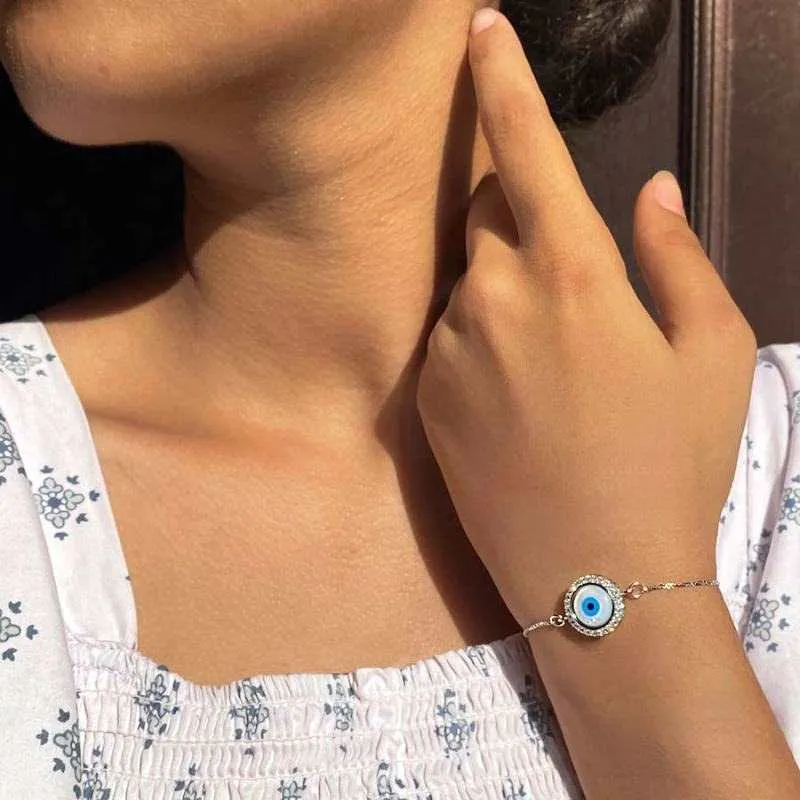 Silver Round Evil Eye Bracelet