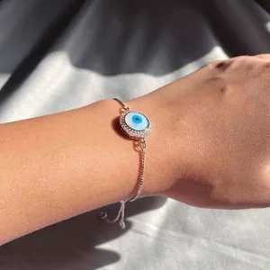 Silver Round Evil Eye Bracelet