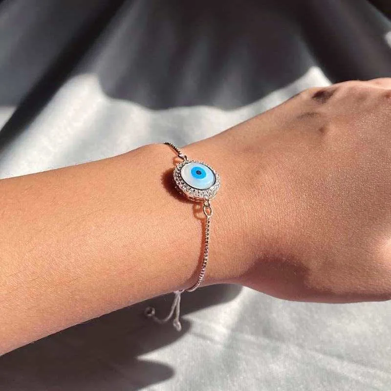 Silver Round Evil Eye Bracelet
