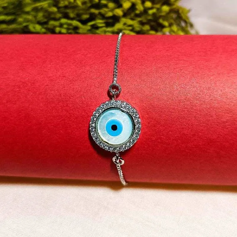 Silver Round Evil Eye Bracelet