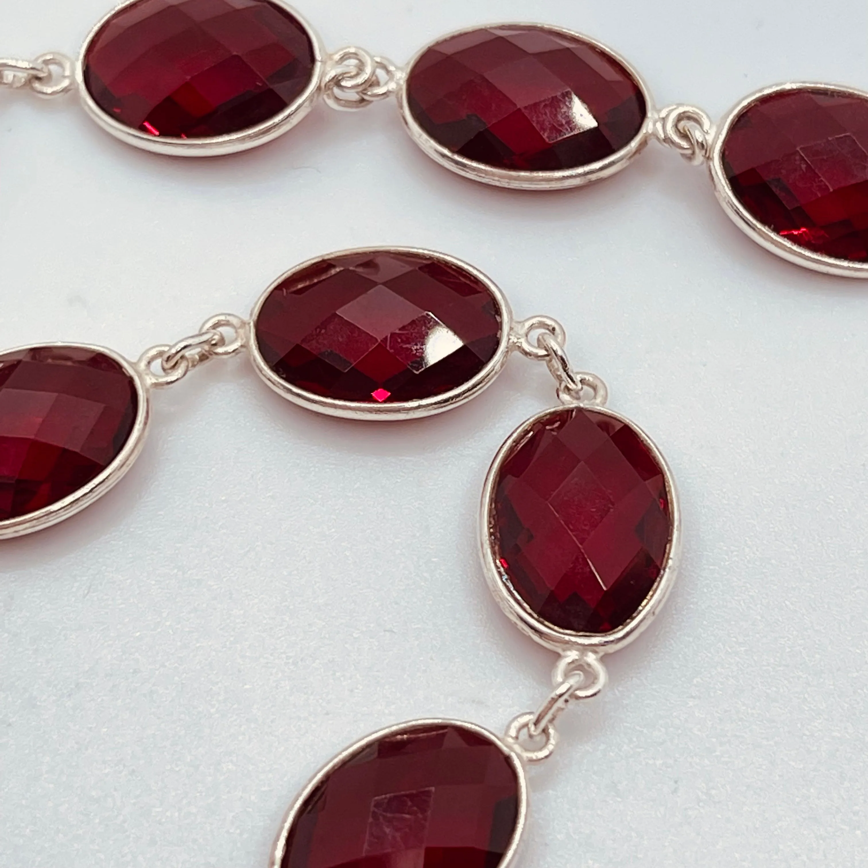 Sterling Silver Garnet Quartz Station Necklace