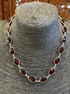 Sterling Silver Garnet Quartz Station Necklace