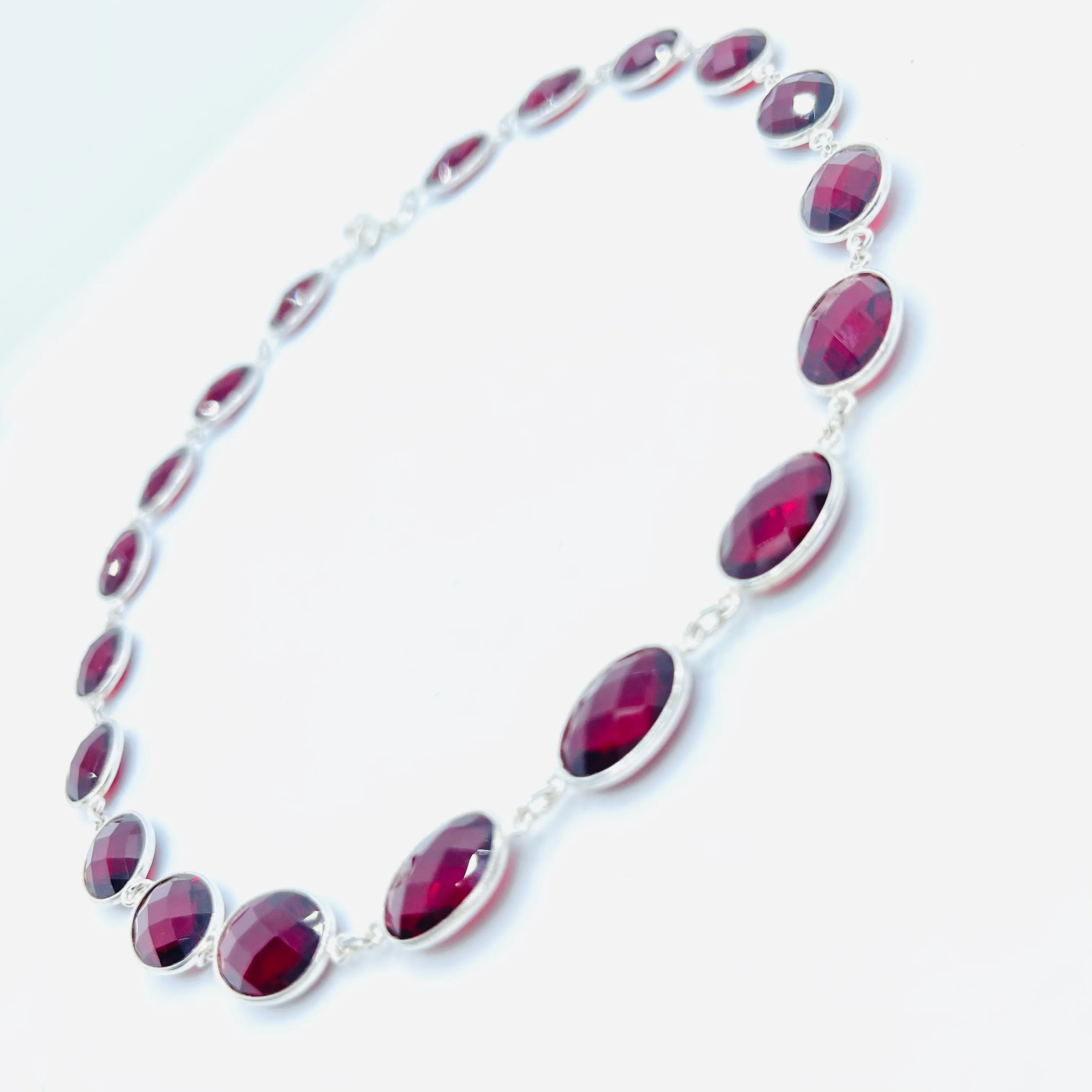Sterling Silver Garnet Quartz Station Necklace