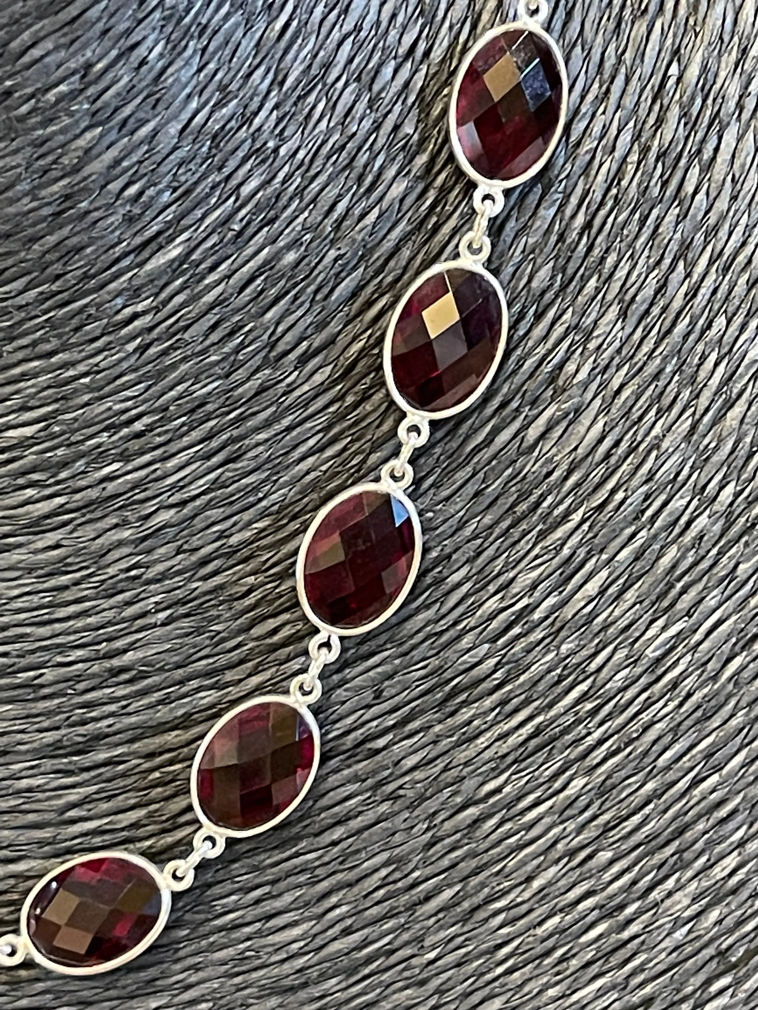Sterling Silver Garnet Quartz Station Necklace