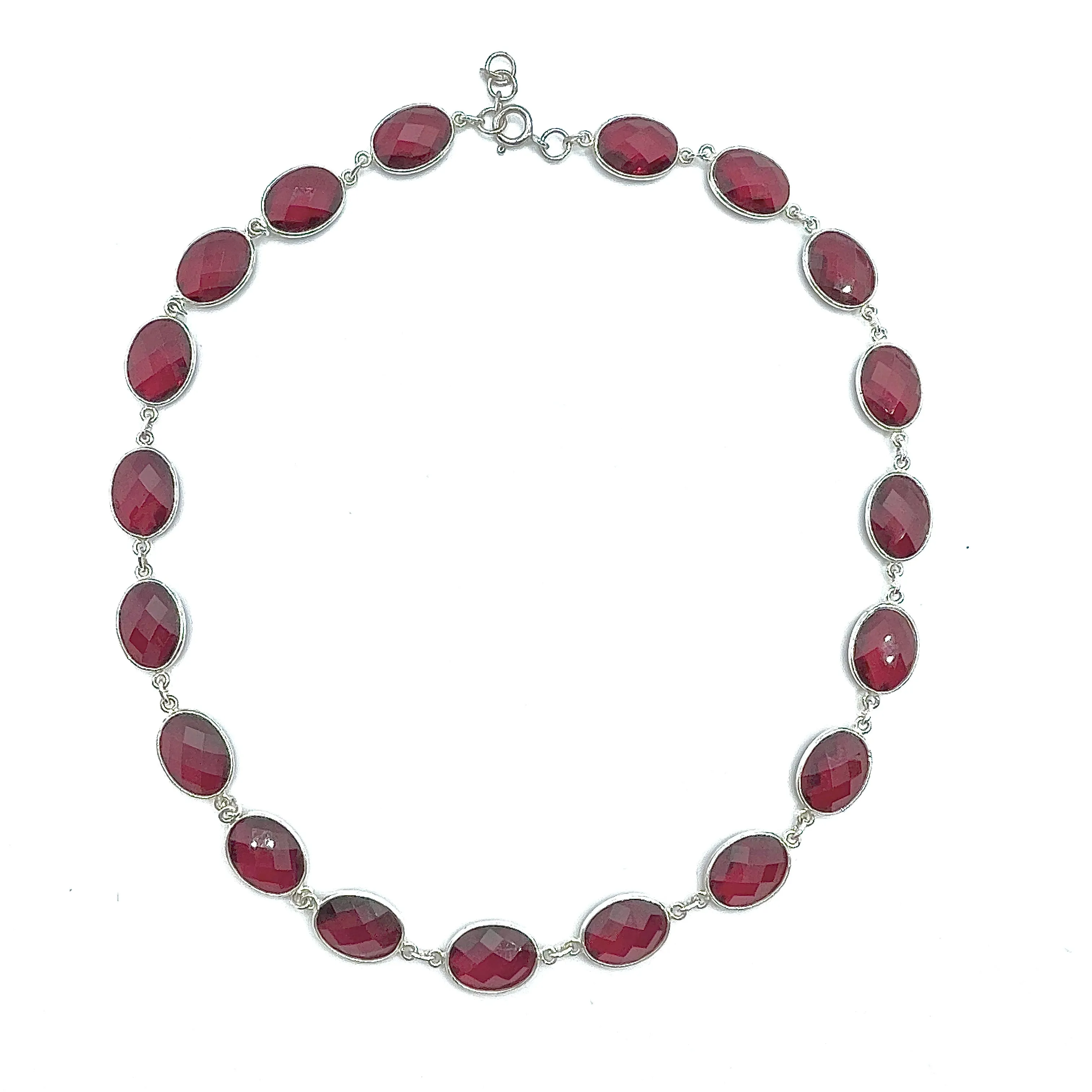 Sterling Silver Garnet Quartz Station Necklace