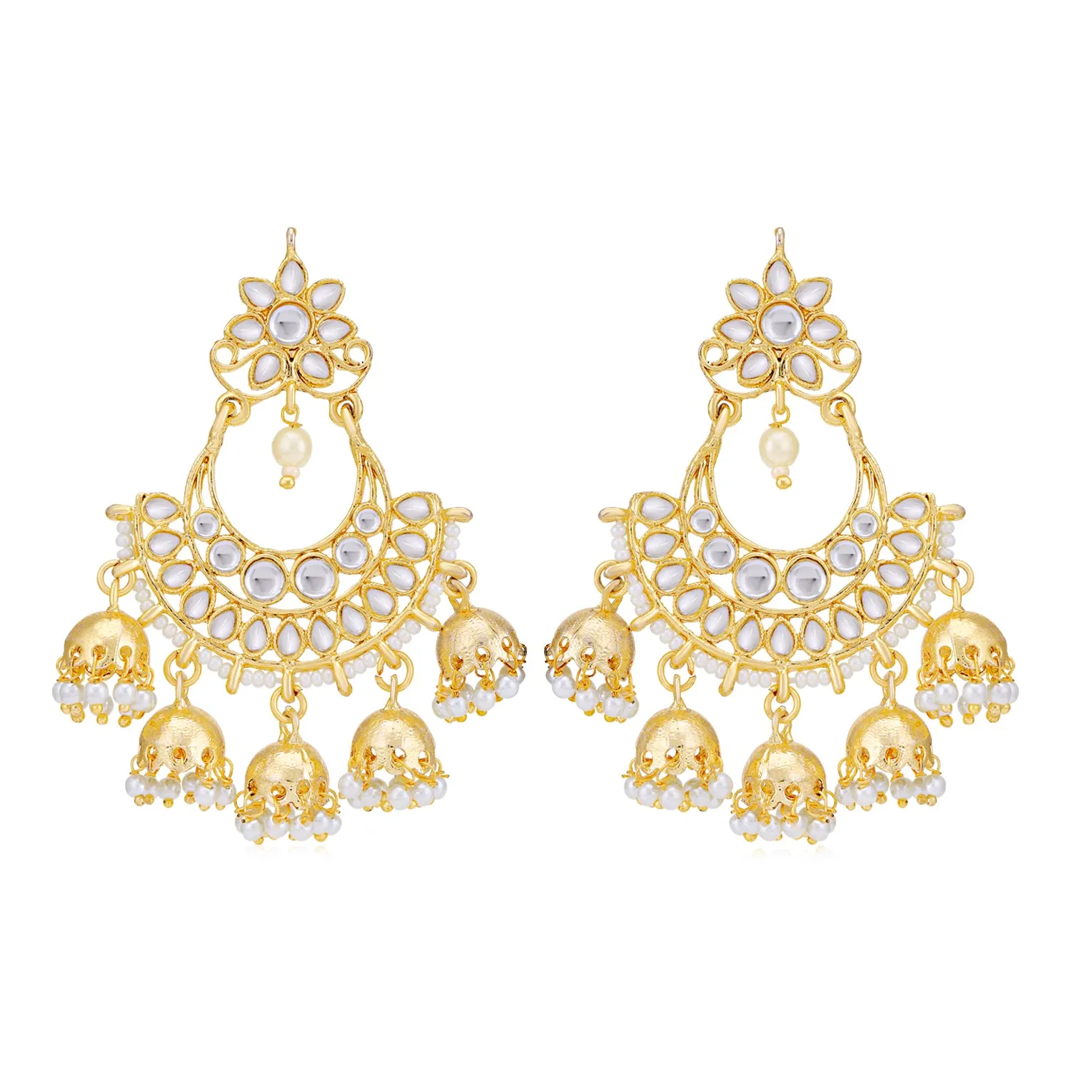 Sukkhi Stunning Gold Plated Kundan & Pearl Chandelier Earring for Women