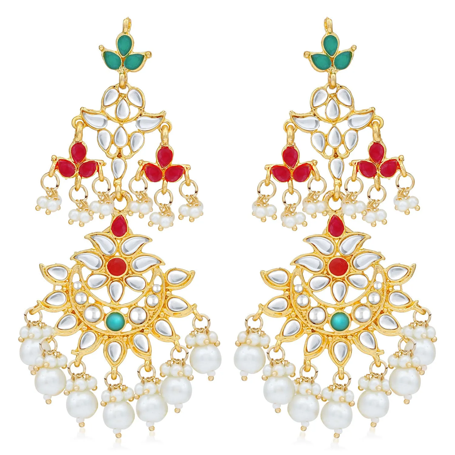 Sukkhi Stunning Pearl Gold Plated Kundan Chandelier Earring For Women